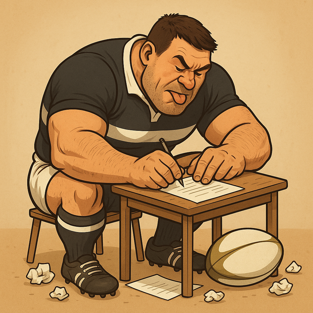 Rugby player writing